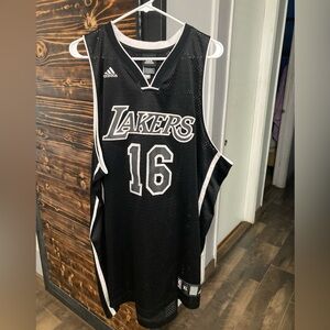 Pau Gasol , #16 Adidas Black and White Lakers Jersey